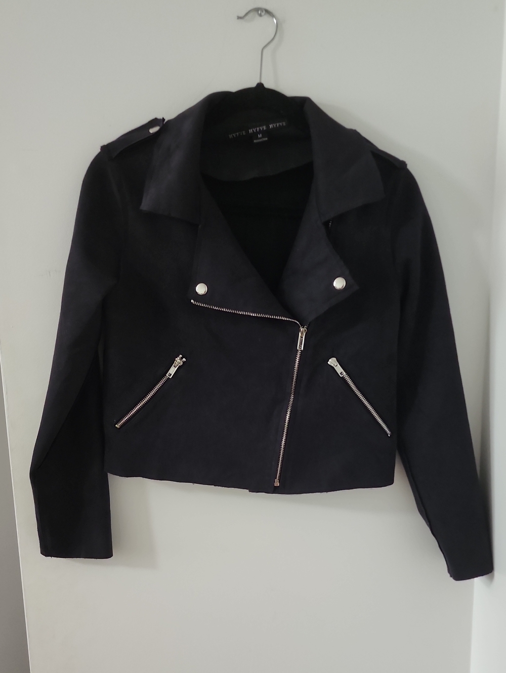 HYFVE Black Asymmetrical Suede-Look Moto Jacket